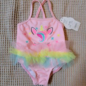 NWT Pink Unicorn Tutu Swim Suit One-piece NB 0-3 Months Wonder Nation